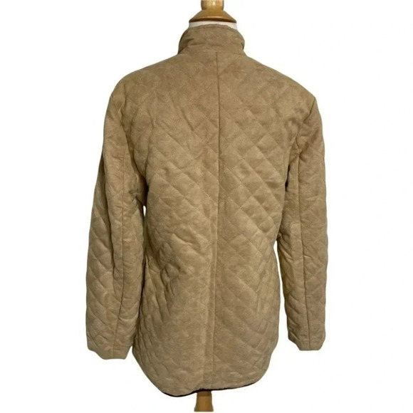 Pamela McCoy S tan with brown trim quilted zip coat with 4 front pockets - Picture 4 of 5